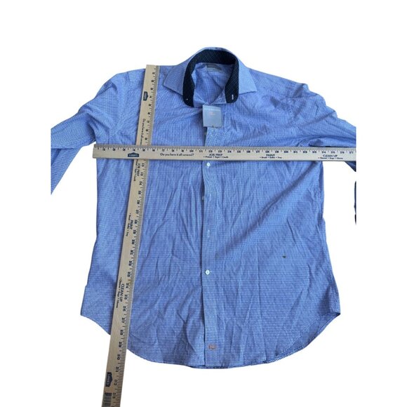 NWT Thomas Dean Mens Long Sleeve Button-Up Shirt Large Blue Checkered Pima Cotto - Picture 4 of 10